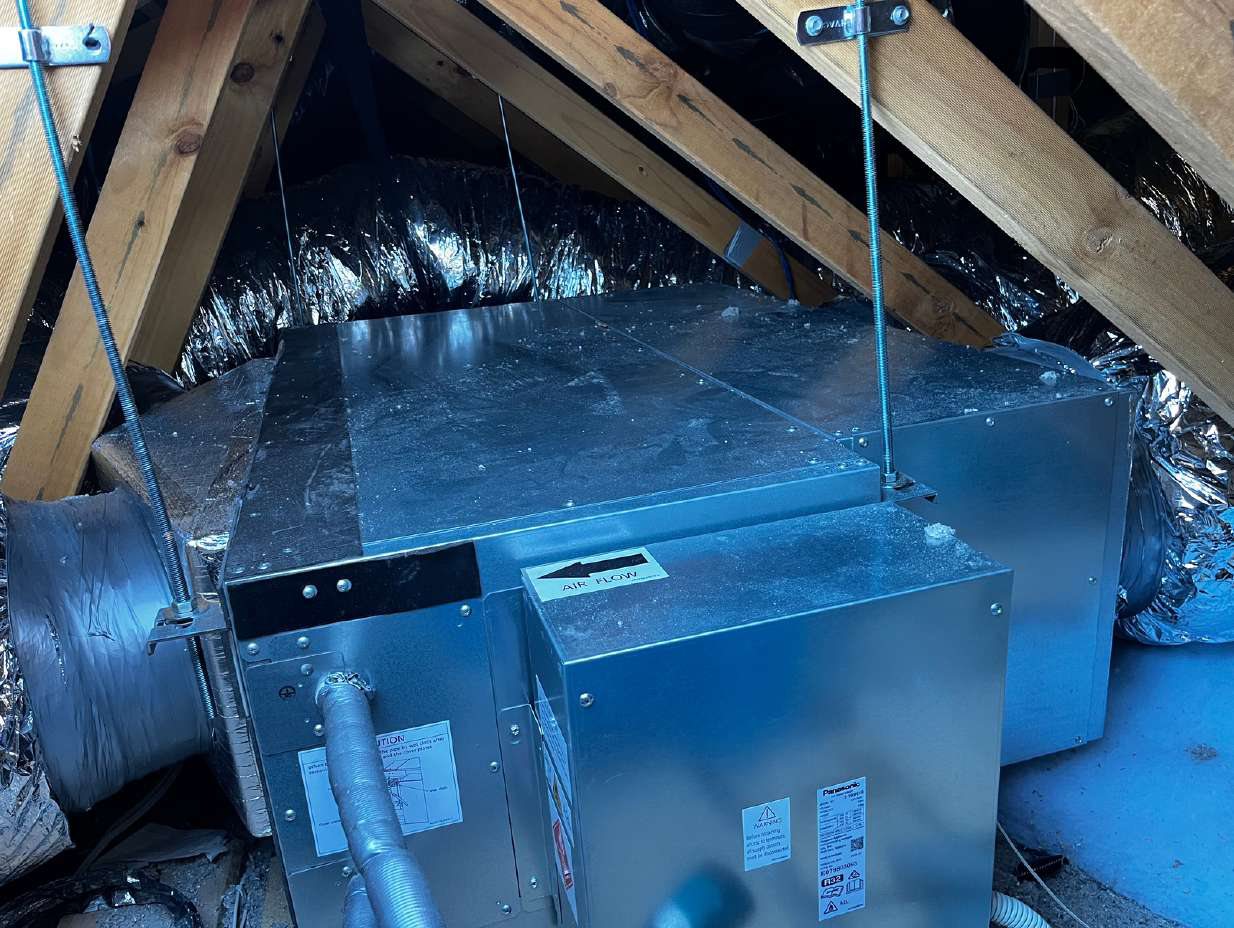 Ducted indoor unit installed in a roof space