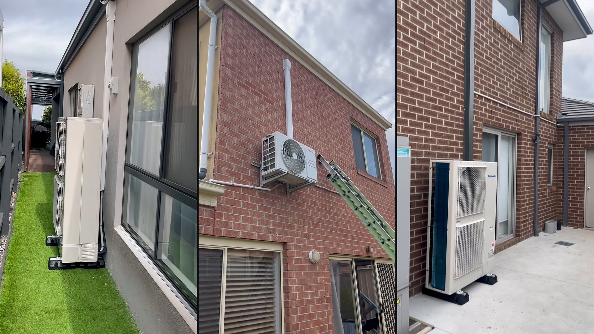 Split system outdoor unit installed on a house