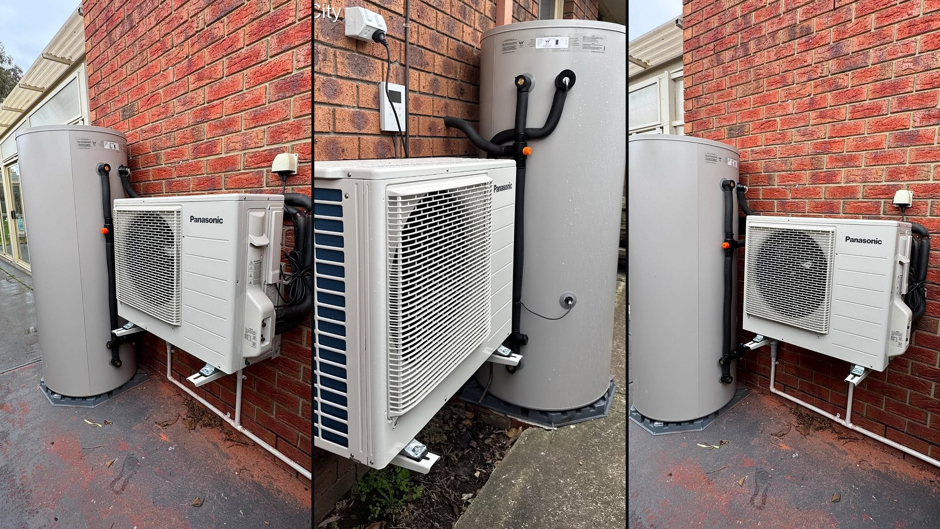 Heat pump hot water system installed beside a home